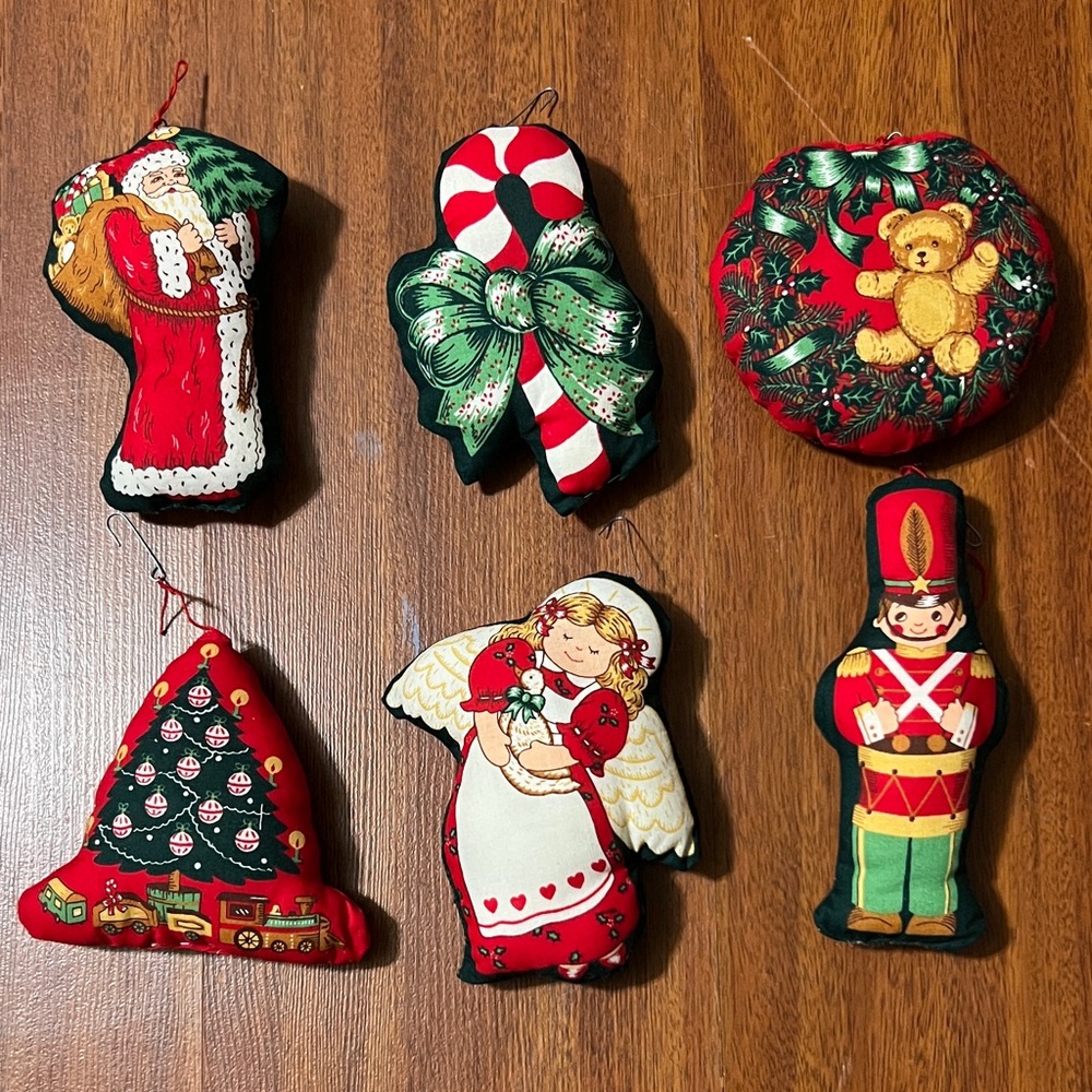 handmade, plush Holiday Ornament Collection - Red, Green, Gold lot 6